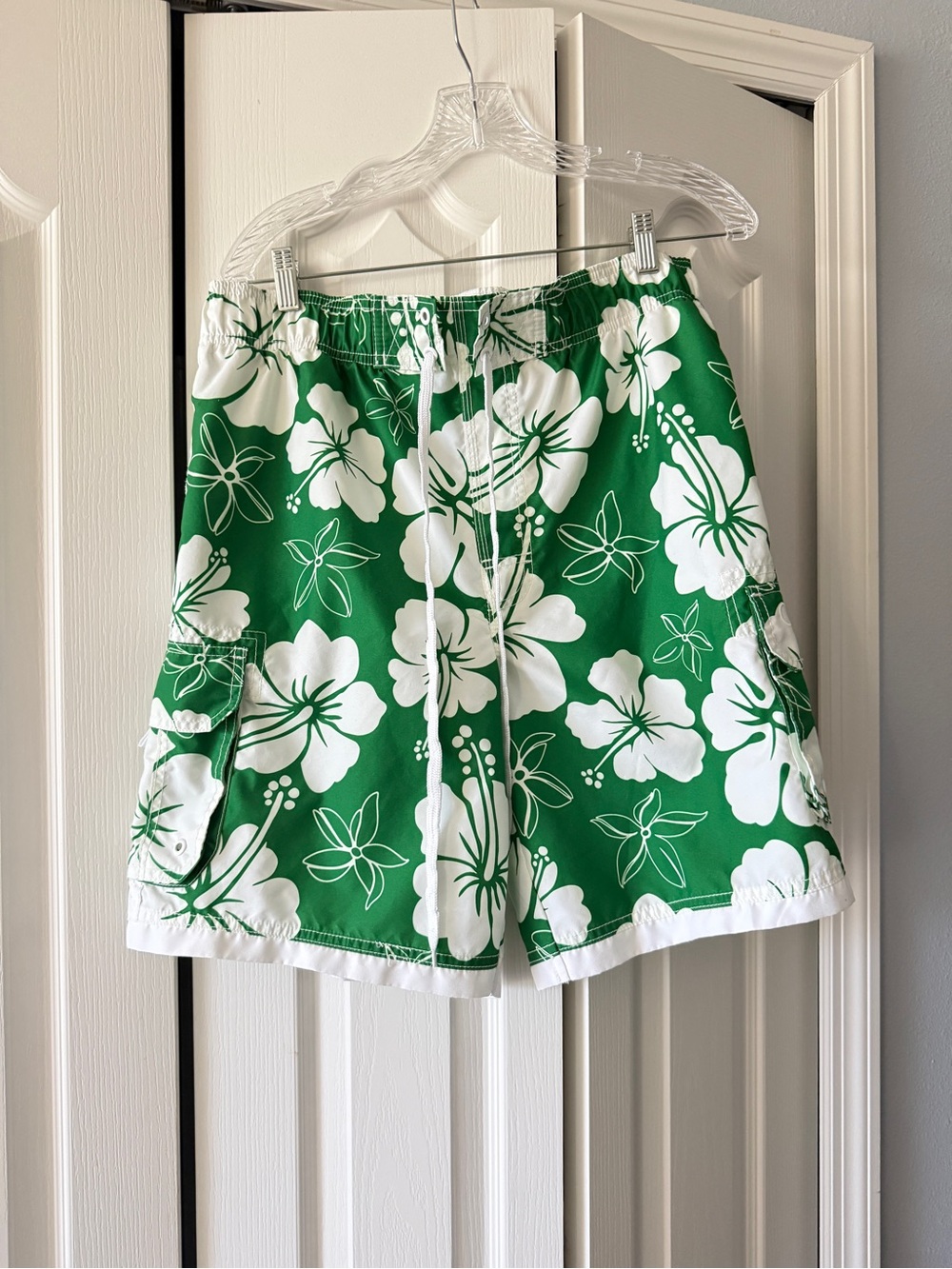 OP Green and White Floral Bermuda Shorts with Drawstring